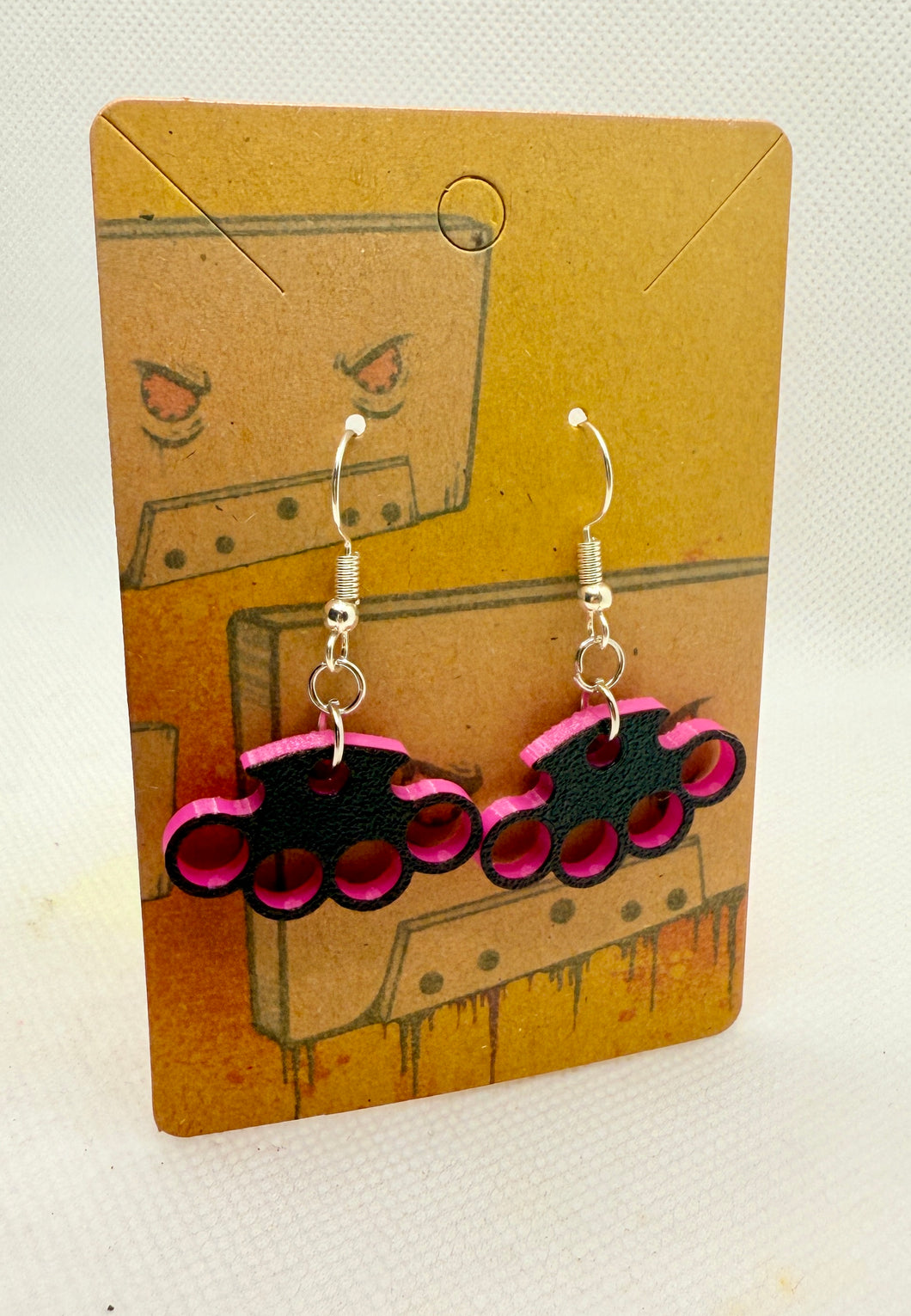 Brass Knuckle Earrings- Pink & Black