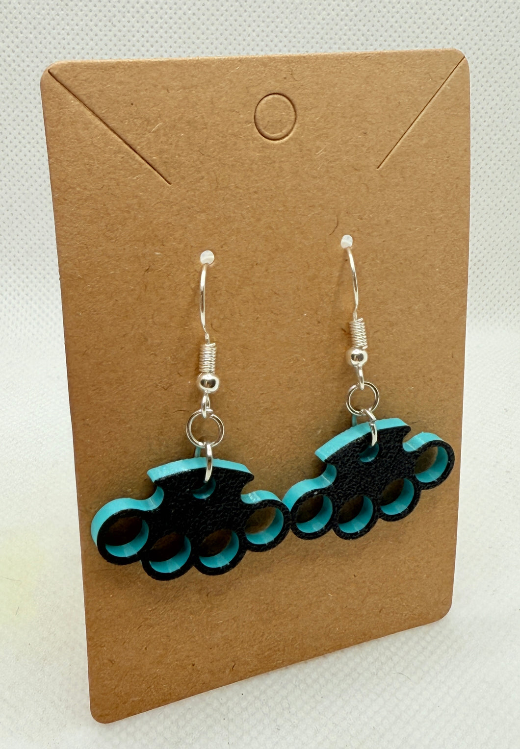 Brass Knuckle Earrings- Teal & Black