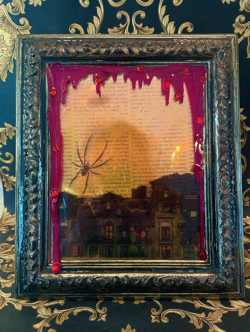 Spooky Edgar Allan Poe Resin Spider Frame