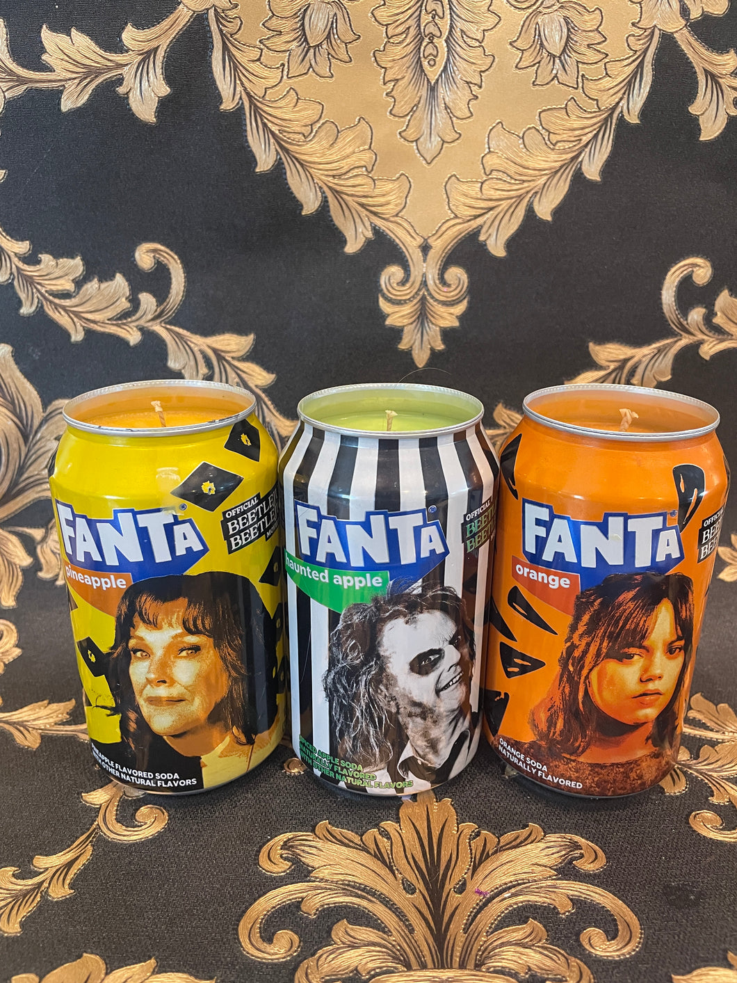 Beetlejuice Fanta Can Soy Candle Bundle- 11.5oz (Delia Deetz-Pineapple) (Beetlejuice-Apple Harvest) (Astrid Deetz- Orange Creamsicle)